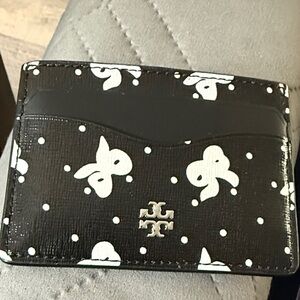 Tory Burch Black and White Emerson Bow Card Case